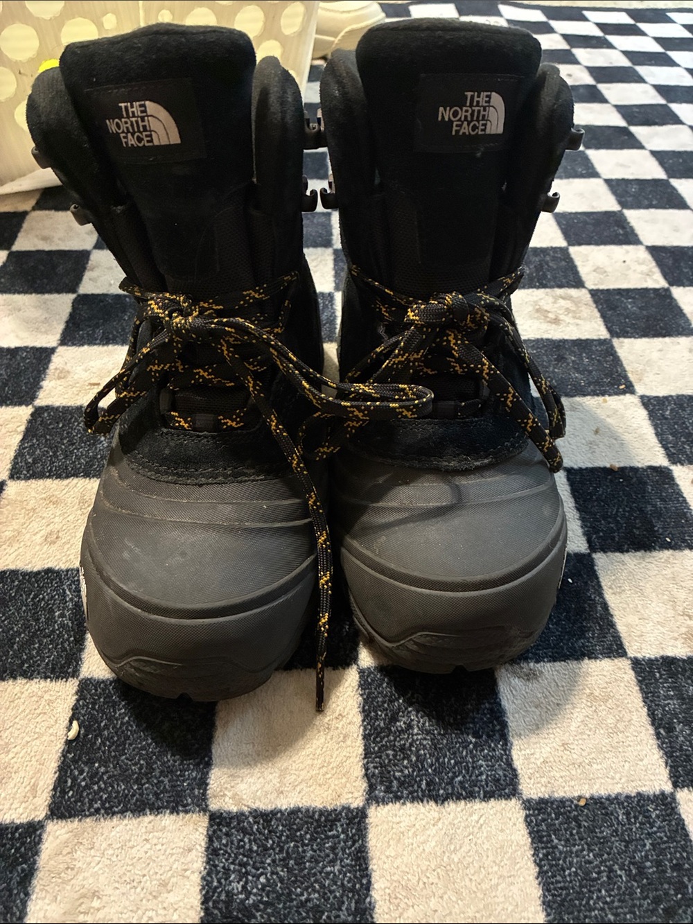 The North Face Kids Black Winter Boots with Yellow-Accent Laces
